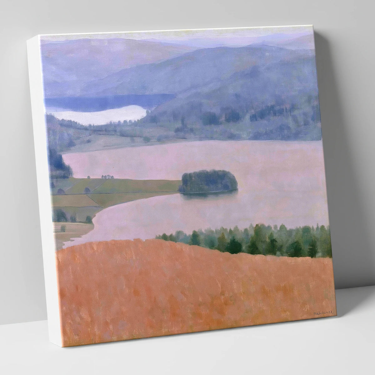 Grasmere Lake in Dusky Pink lake district lake canvas wall art
