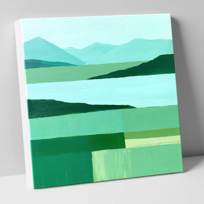 Coniston Water in Abstract Green lake district village canvas wall art