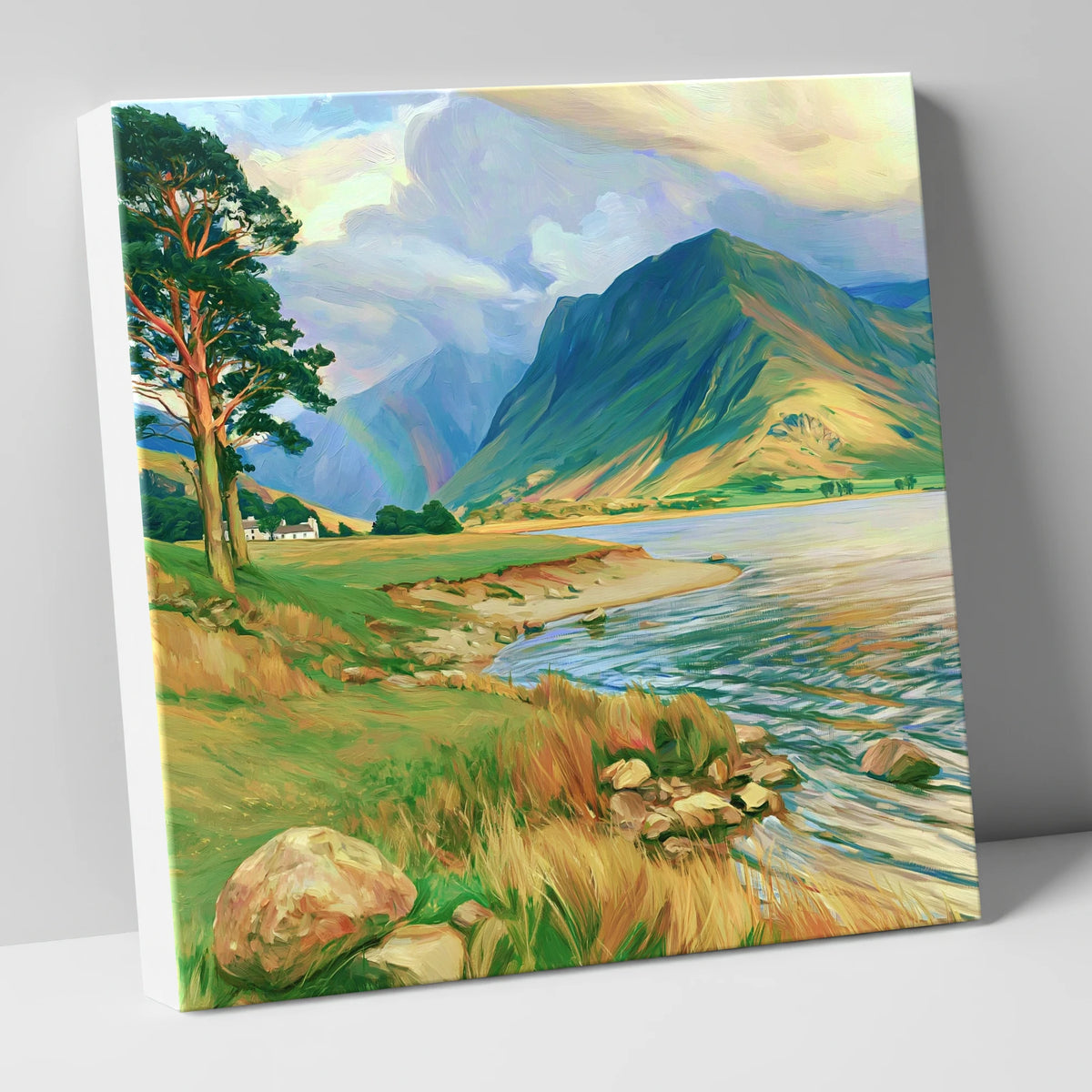 Lakeshore Rainbow After Rain lake district sky canvas wall art