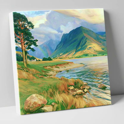 Lakeshore Rainbow After Rain lake district sky canvas wall art