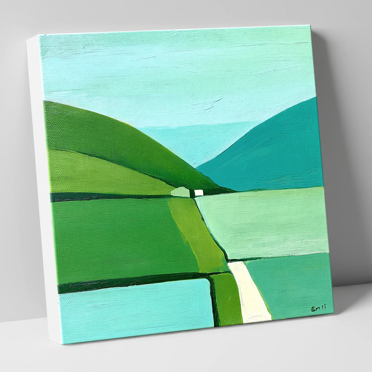 Geometric Green Valley Between Fells lake district valley canvas wall art