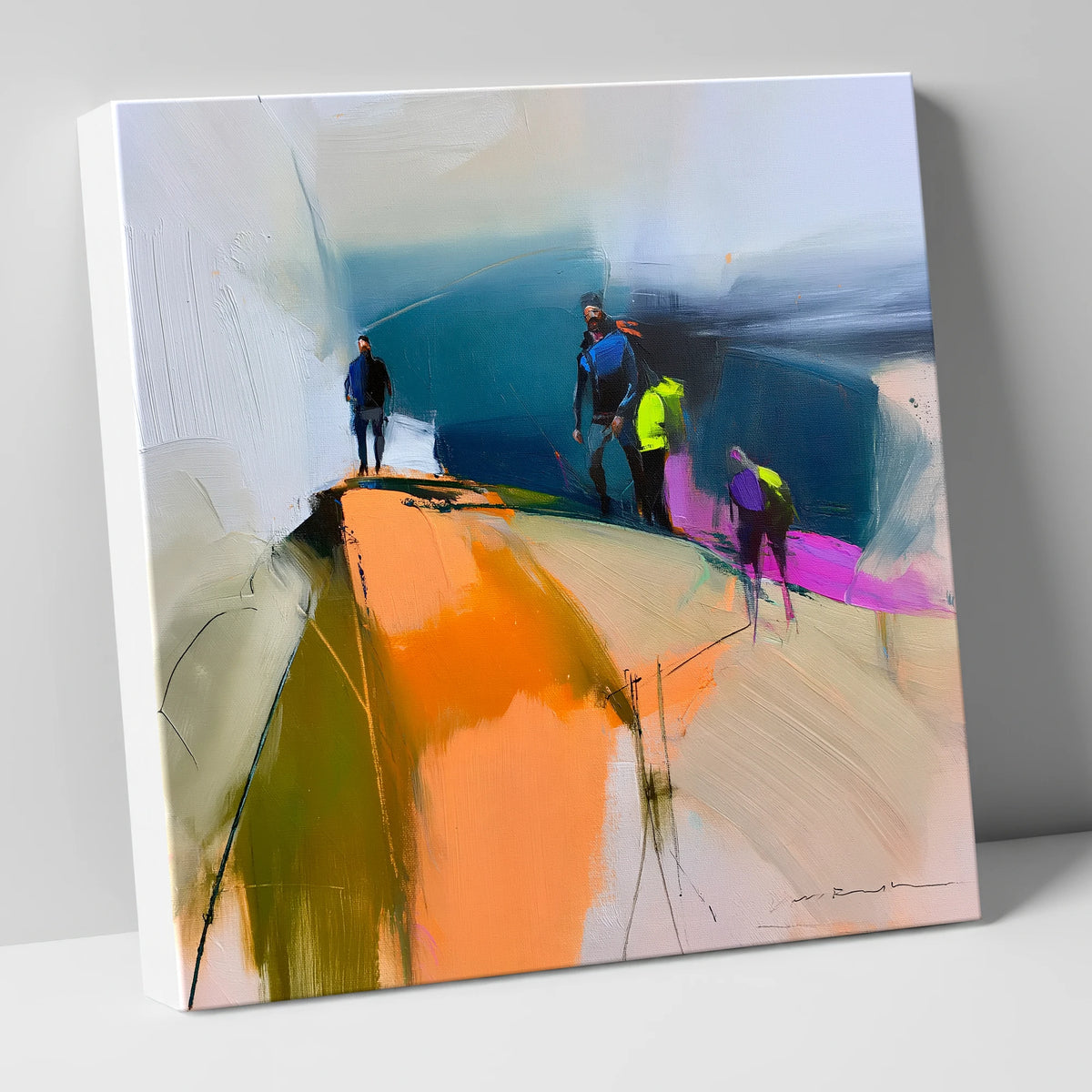 Vibrant Hikers on a Fell Top lake district fell canvas wall art