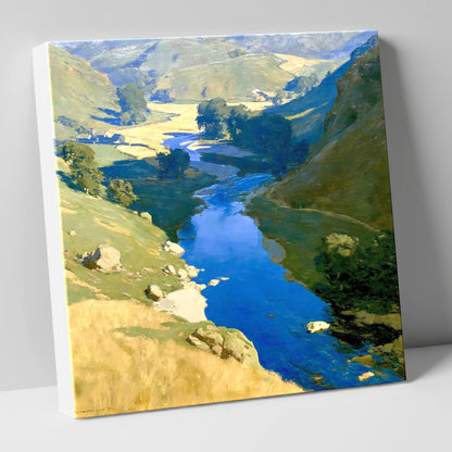 Vivid Blue Winding River Valley lake district waterfall canvas wall art