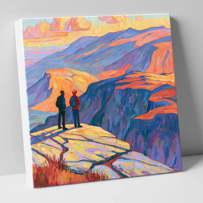 Hikers at Sunset on the Fells lake district fell canvas wall art