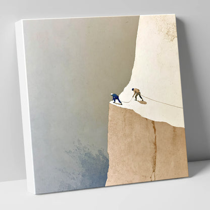 Climbers on a Misty Crag lake district walking canvas wall art