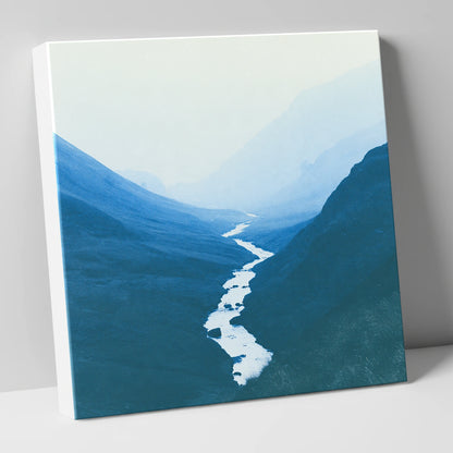 River Winding Through Blue Fells lake district waterfall canvas wall art