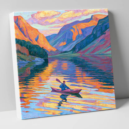 Vibrant Sunset Kayak on the Lake lake district walking canvas wall art
