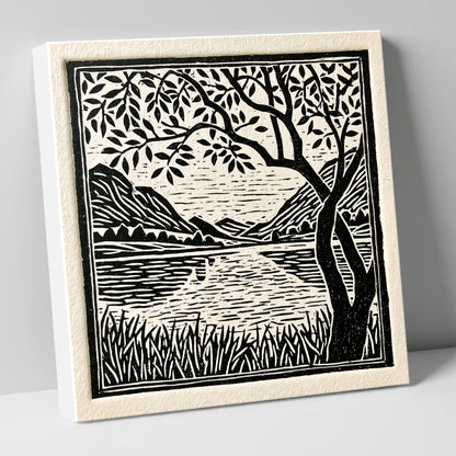 Still Dawn Lake in Monochrome lake district lake canvas wall art