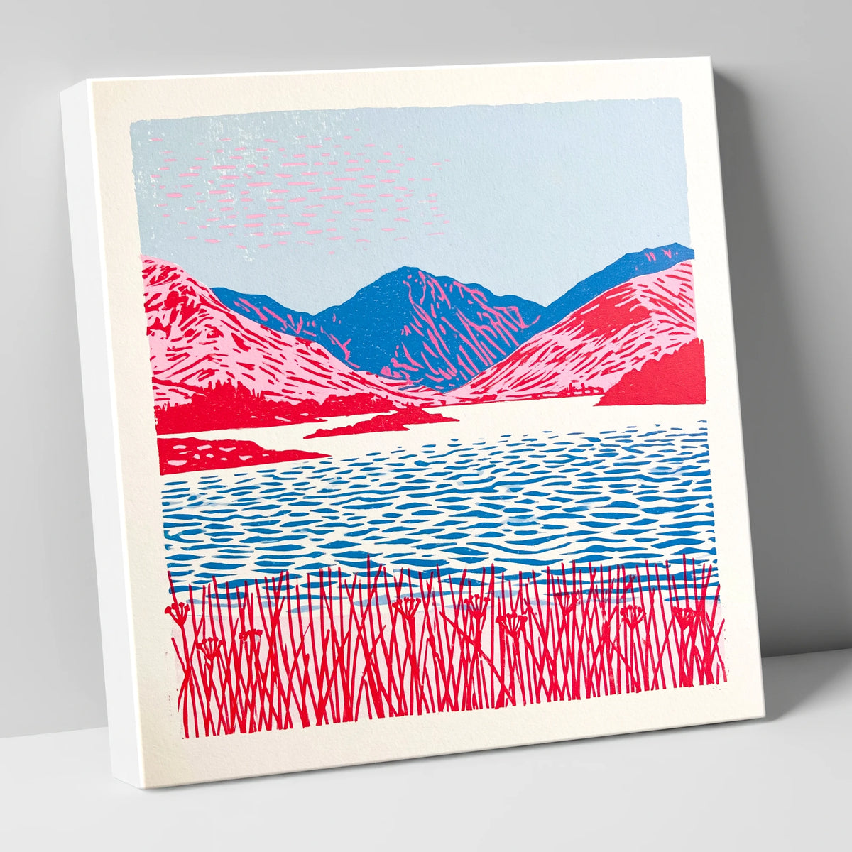 Vibrant Pink Fells and Lake lake district lake canvas wall art