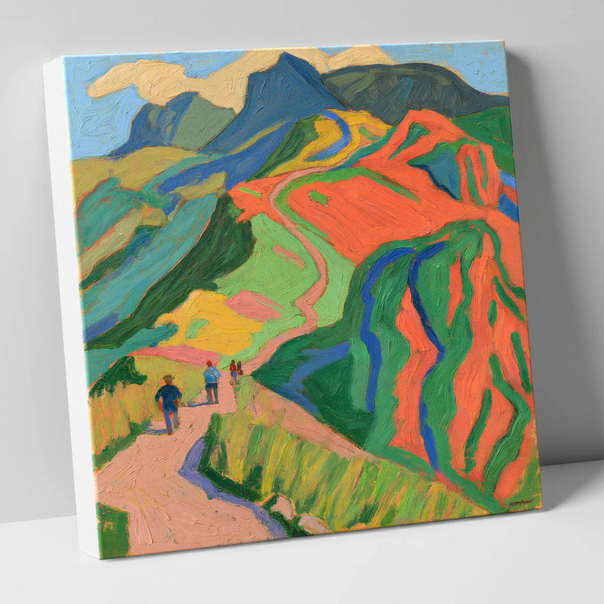 Walkers on a Vivid Fell Path lake district walking canvas wall art