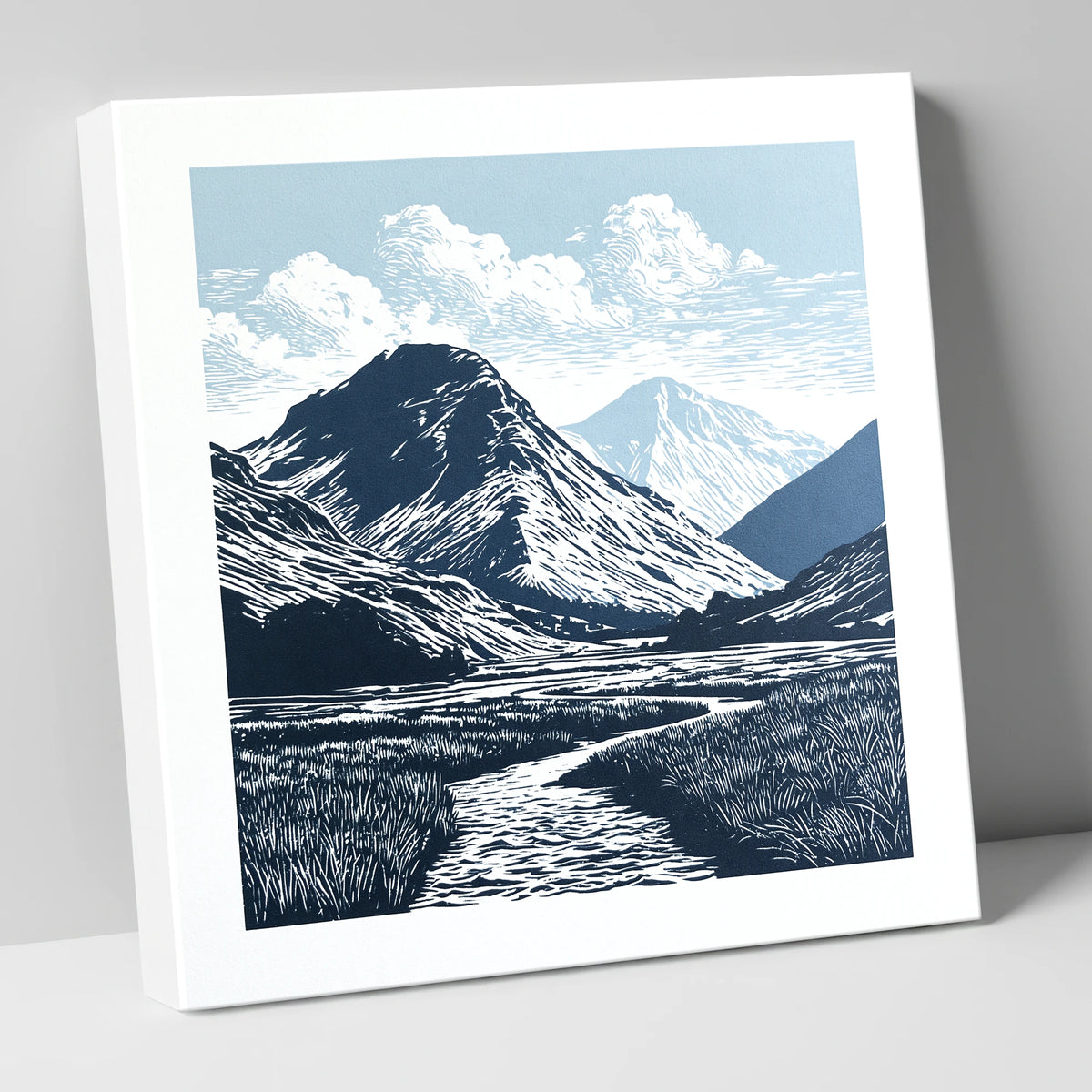 Scafell Pike in Deep Navy lake district fell canvas wall art