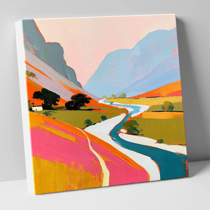 Vibrant River Winding Through Fells lake district waterfall canvas wall art