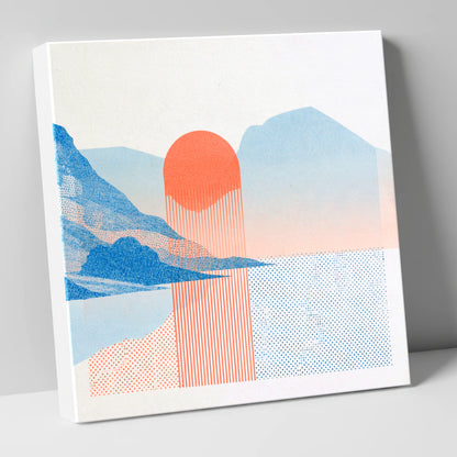 Modern Buttermere in Coral and Blue lake district lake canvas wall art