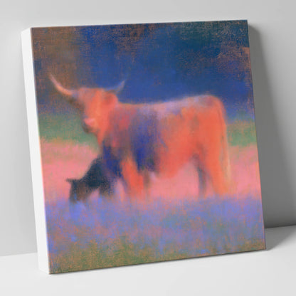 Highland Cattle in Twilight Haze lake district wildlife canvas wall art