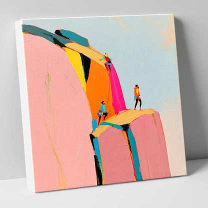 Vibrant Rock Climbers on Crag lake district walking canvas wall art