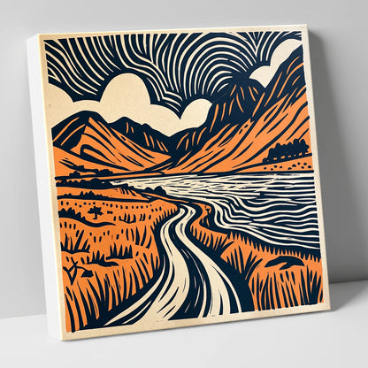 Ennerdale in Navy and Terracotta lake district valley canvas wall art