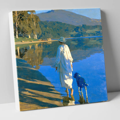 Sunlit Dog Walk Coniston Water gifts for dog walkers canvas wall art