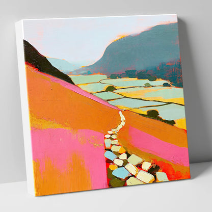 Colourful Fell Path to Patterdale lake district village canvas wall art