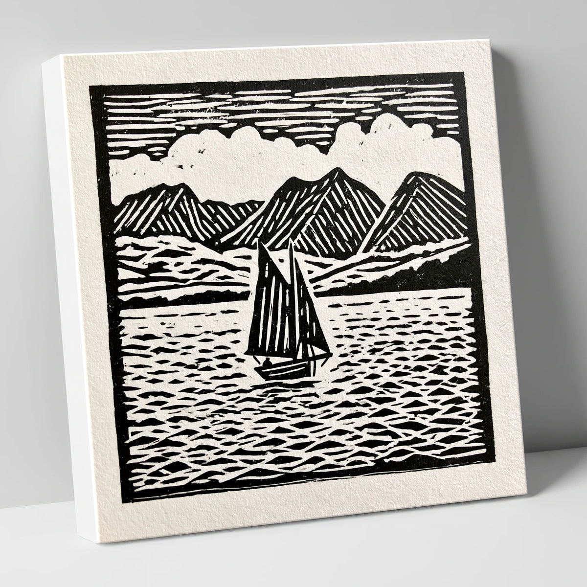 Monochrome Sailing Boat on Windermere lake district lake canvas wall art