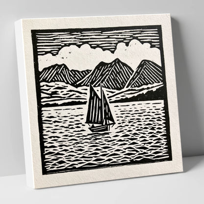 Monochrome Sailing Boat on Windermere lake district lake canvas wall art