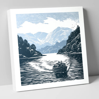 Coniston Water Launch in Navy lake district lake canvas wall art