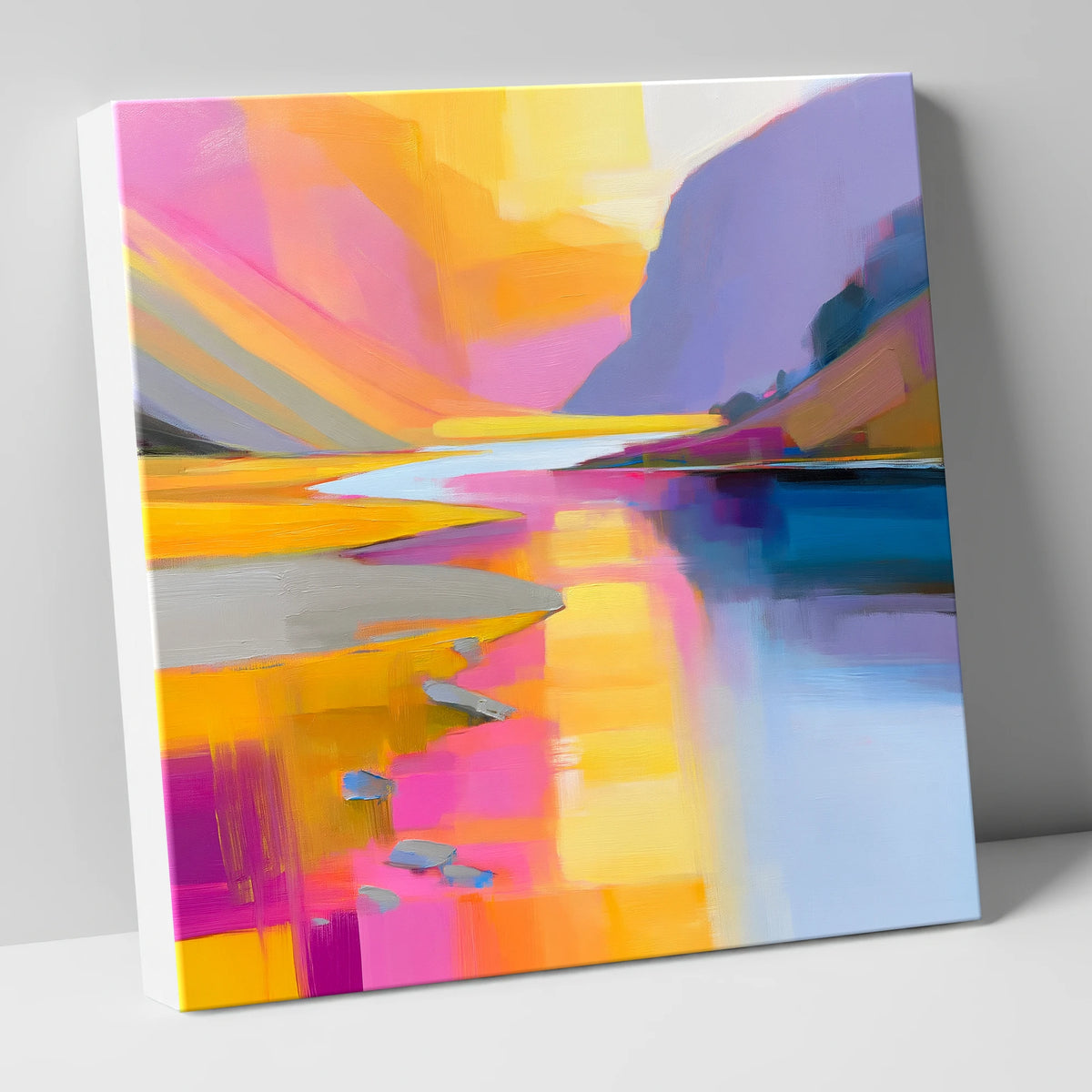 Pink and Gold River Valley lake district waterfall canvas wall art