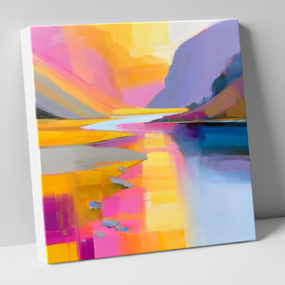 Pink and Gold River Valley lake district waterfall canvas wall art