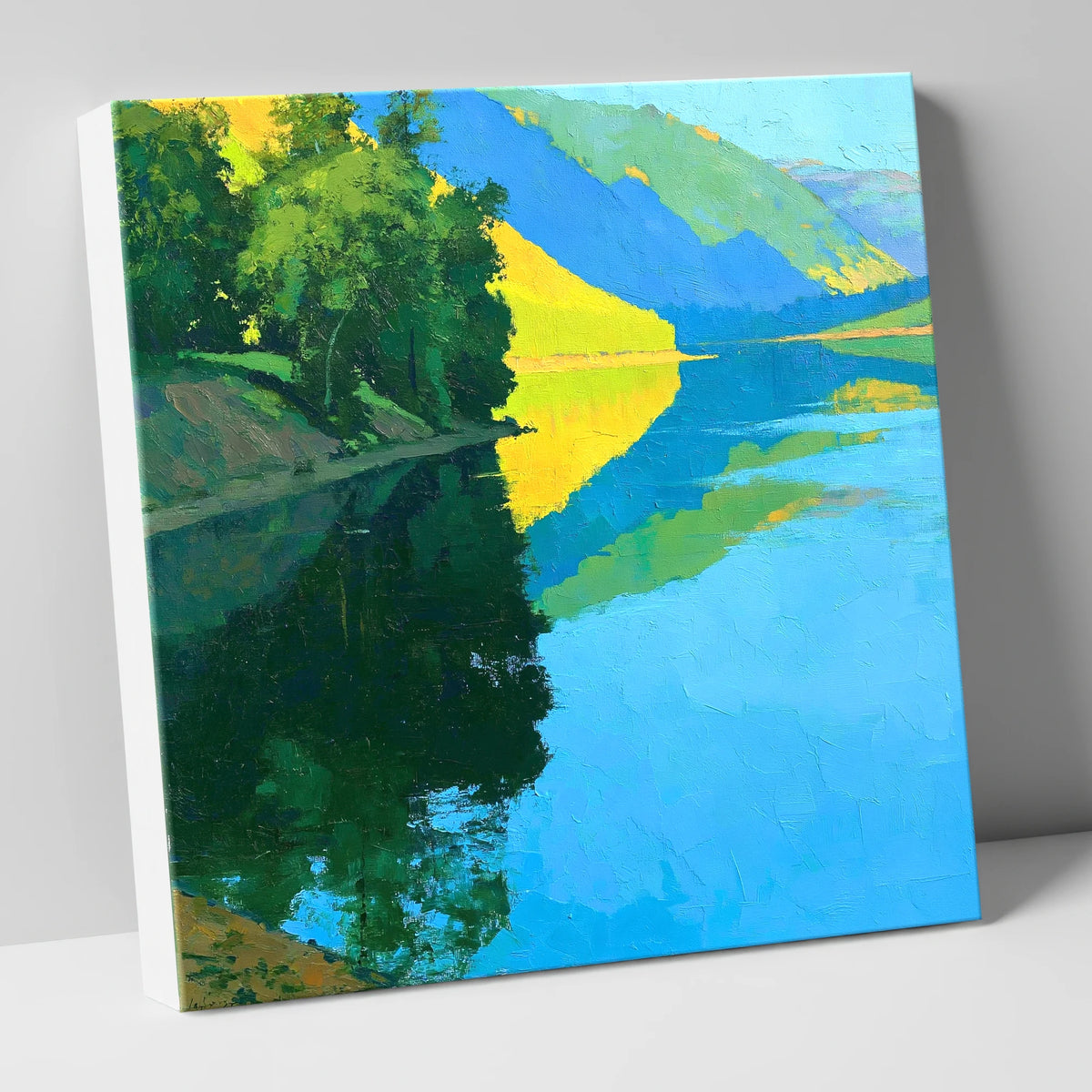 Sunlit Fells Reflecting in Cerulean Water lake district lake canvas wall art