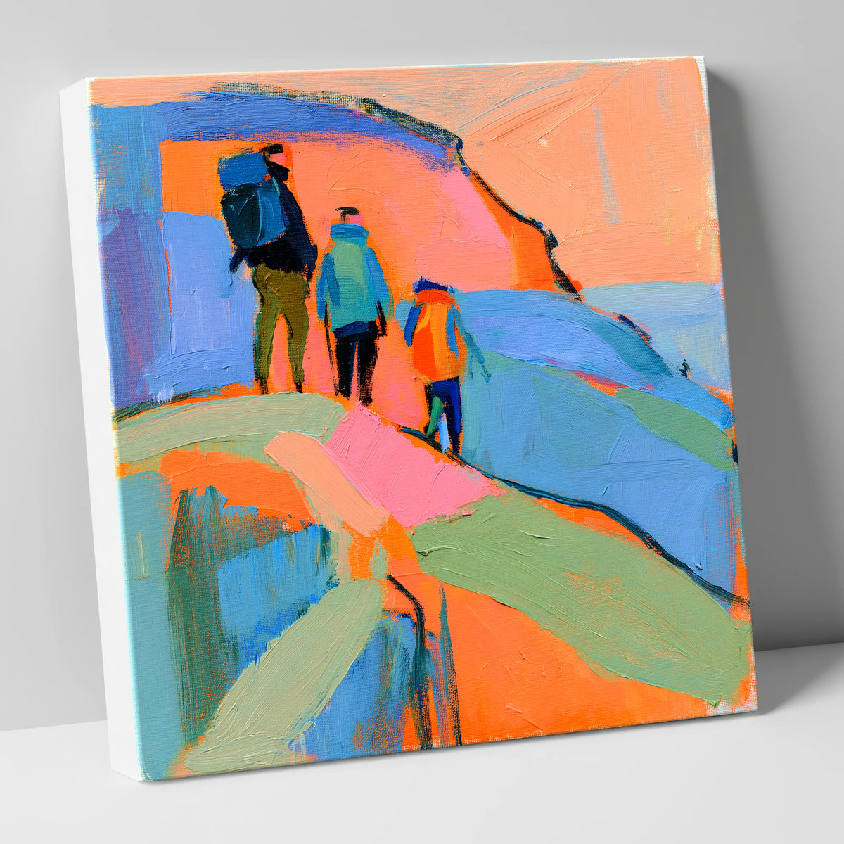 Abstract Hikers on a Fell lake district fell canvas wall art