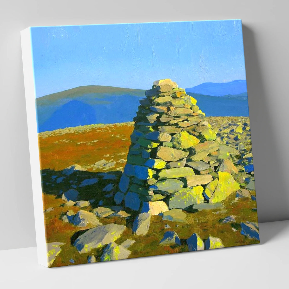 Sunlit Cairn on Brim Fell lake district fell canvas wall art
