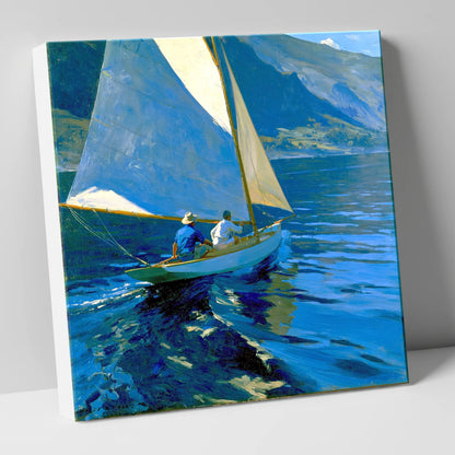 Sailboat on Deep Cobalt Waters lake district walking canvas wall art