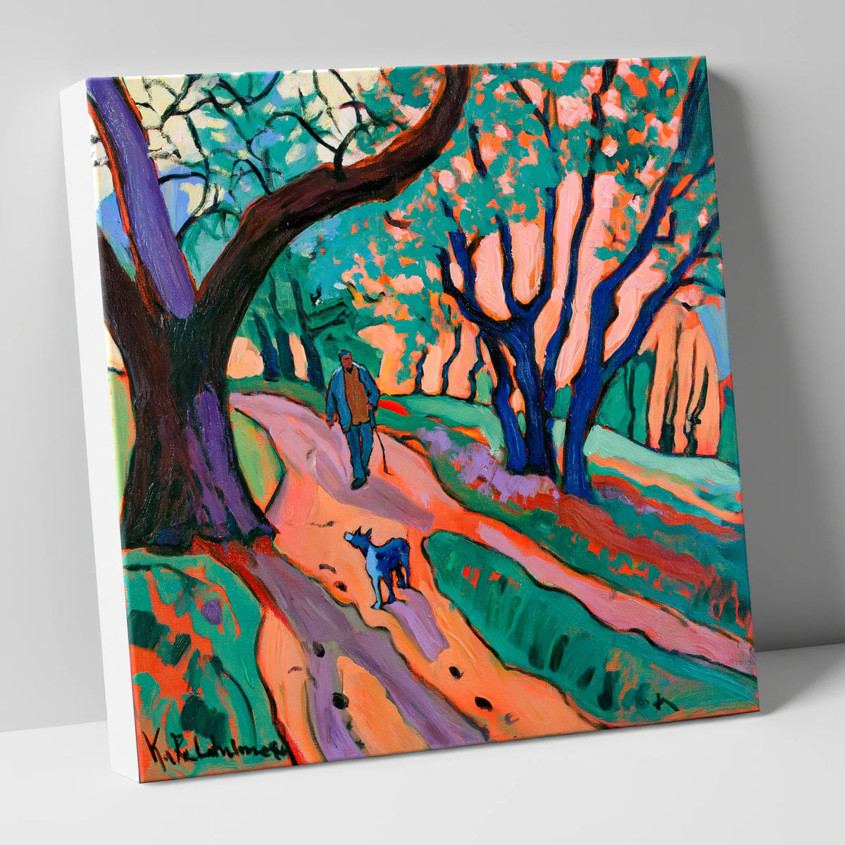 Vibrant Ambleside Woodland Dog Walk gifts for dog walkers canvas wall art