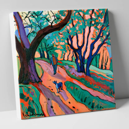 Vibrant Ambleside Woodland Dog Walk gifts for dog walkers canvas wall art