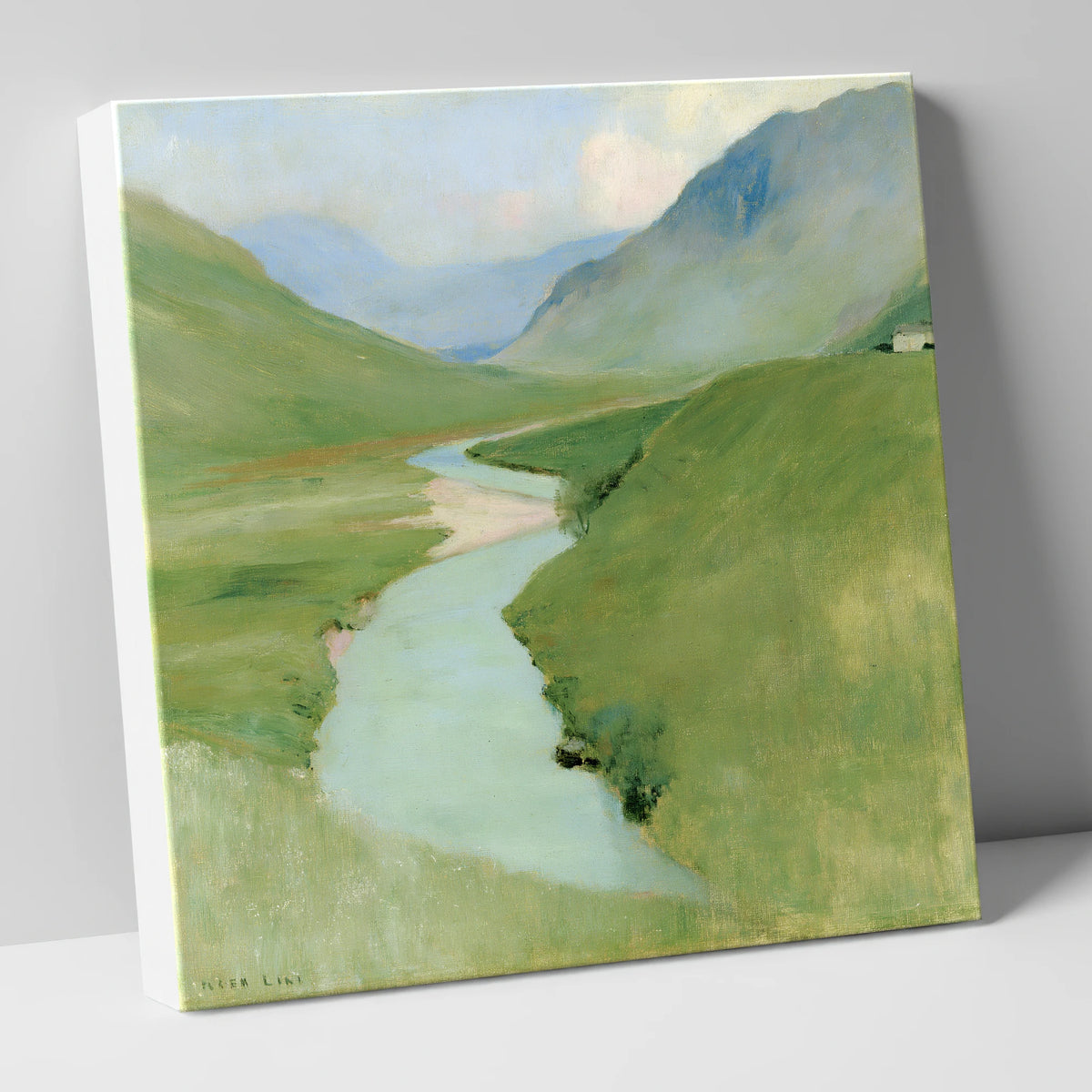 Winding River in Pastel Fells lake district waterfall canvas wall art