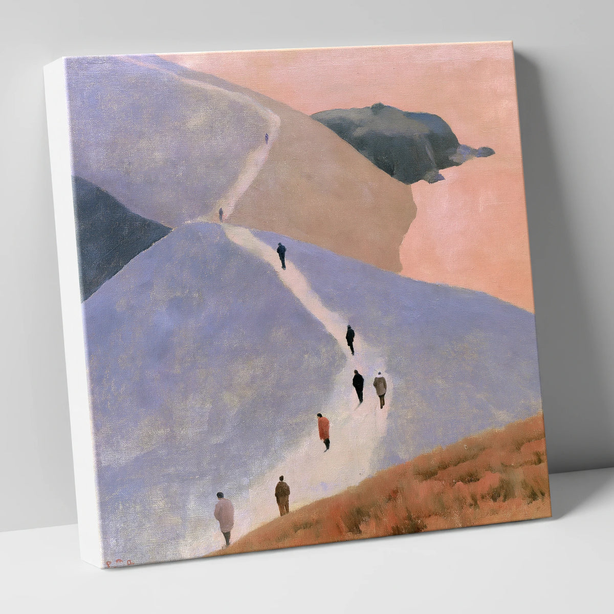 Walkers Ascending the Lavender Fells lake district walking canvas wall art