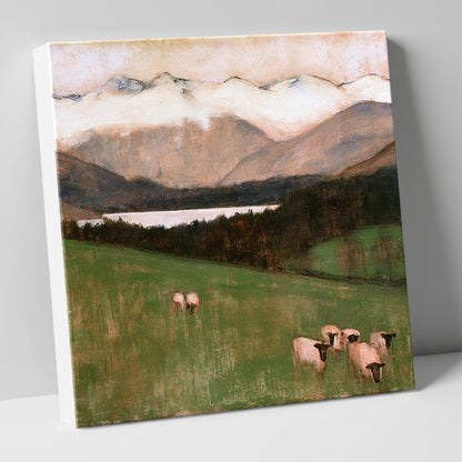 Hawkshead Pasture in Warm Light lake district village canvas wall art