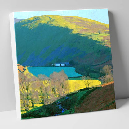 Vibrant Ling Fell Valley Farm lake district fell canvas wall art