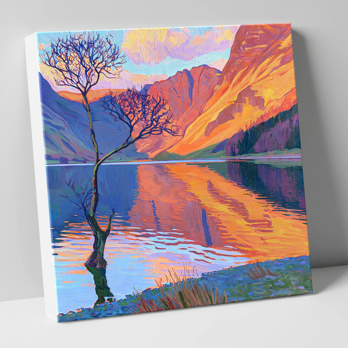 Vibrant Lone Tree at Buttermere lake district lake canvas wall art