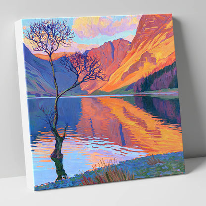 Vibrant Lone Tree at Buttermere lake district lake canvas wall art