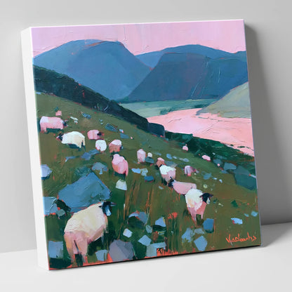 Herdwick Sheep Under Pink Skies lake district wildlife canvas wall art