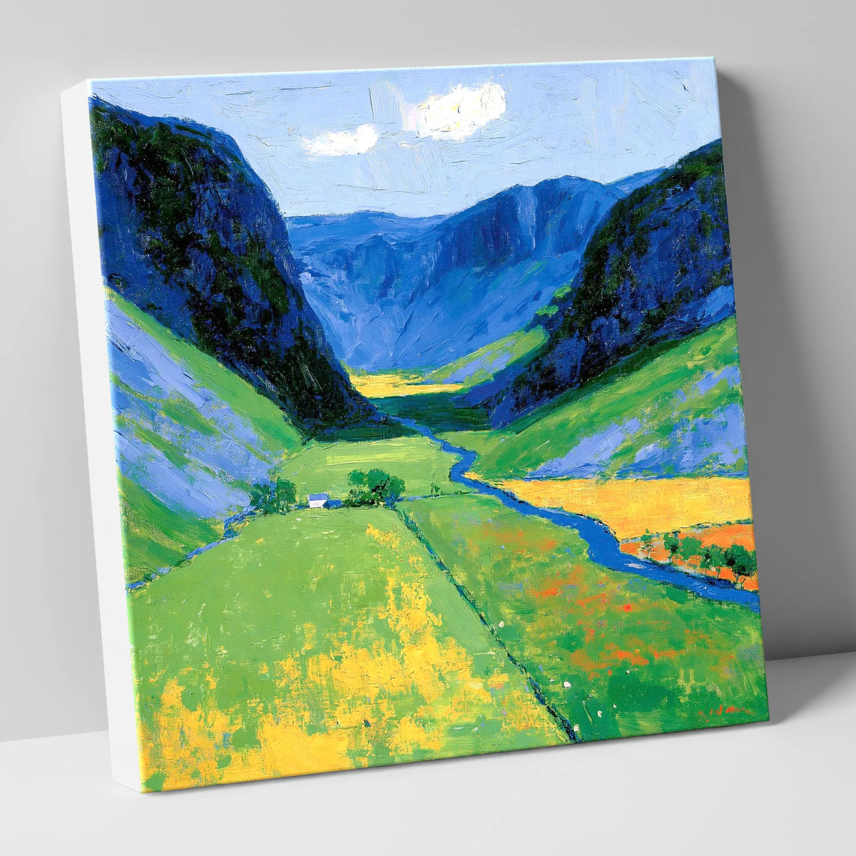 Vivid Valley Beneath Blue Fells lake district valley canvas wall art