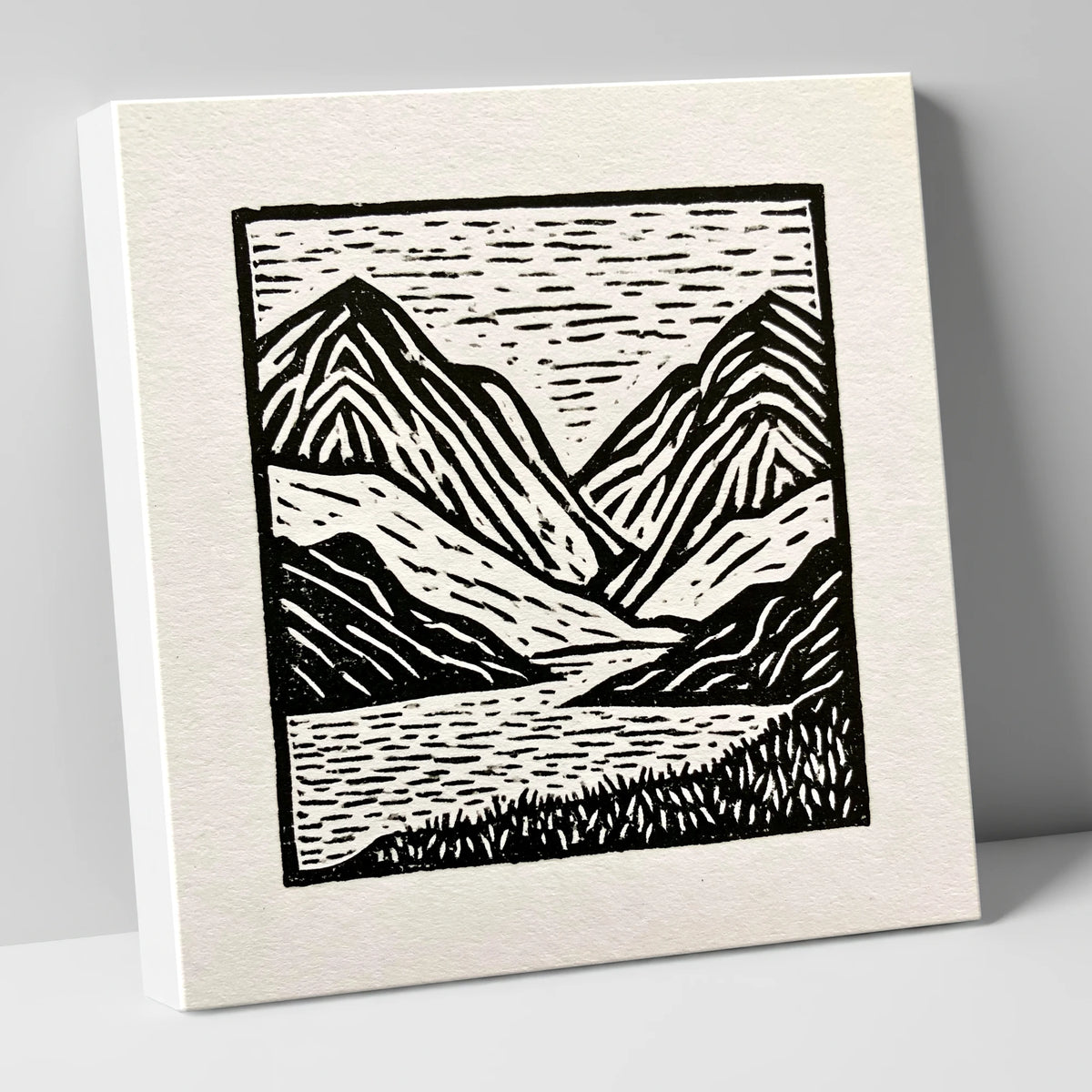 Lake and Fells in Monochrome lake district lake canvas wall art