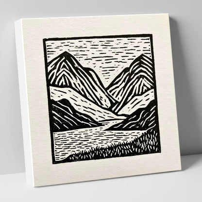 Lake and Fells in Monochrome lake district lake canvas wall art