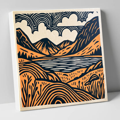 Ennerdale Water in Terracotta and Navy lake district valley canvas wall art