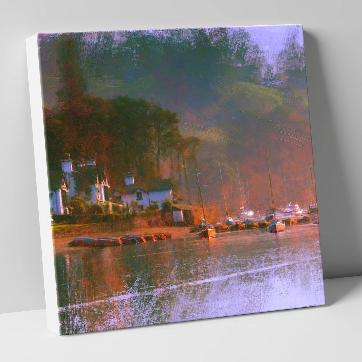 Autumn Light on Bowness Bay lake district village canvas wall art