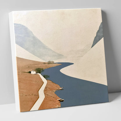 Winding Blue Lake and White Cottage lake district lake canvas wall art