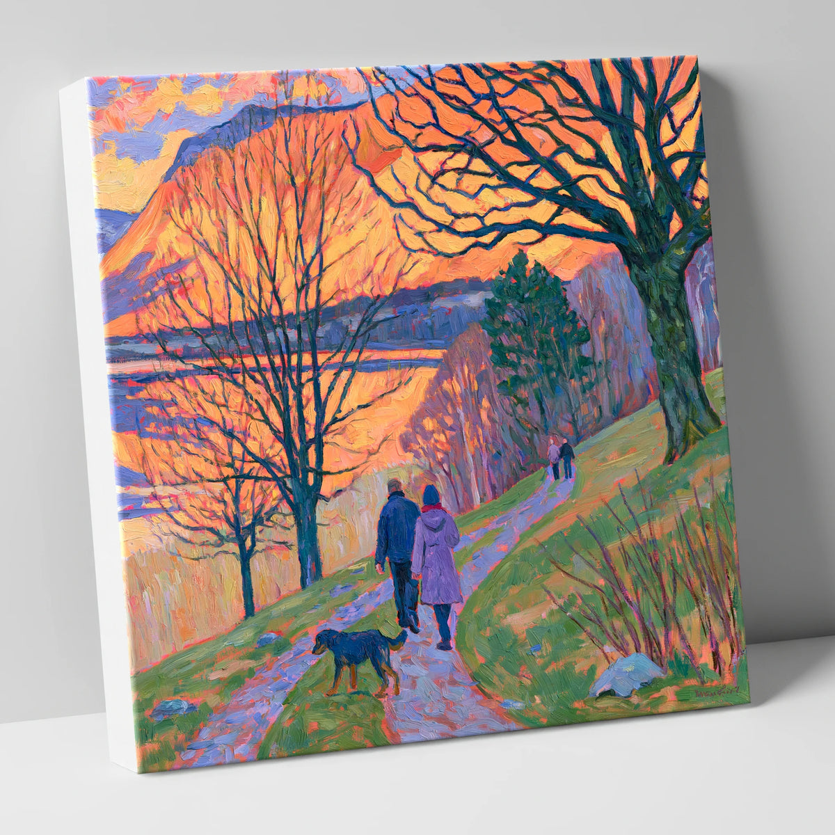 Vibrant Sunset Dog Walk Keswick gifts for dog walkers canvas wall art