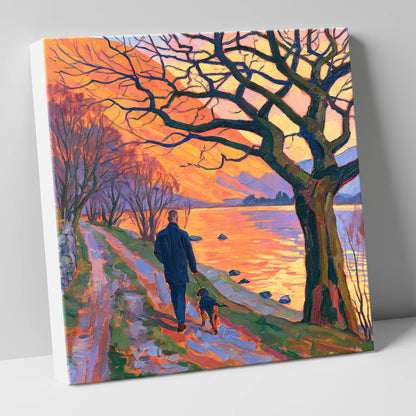 Vibrant Glenridding Sunset Dog Walk gifts for dog walkers canvas wall art