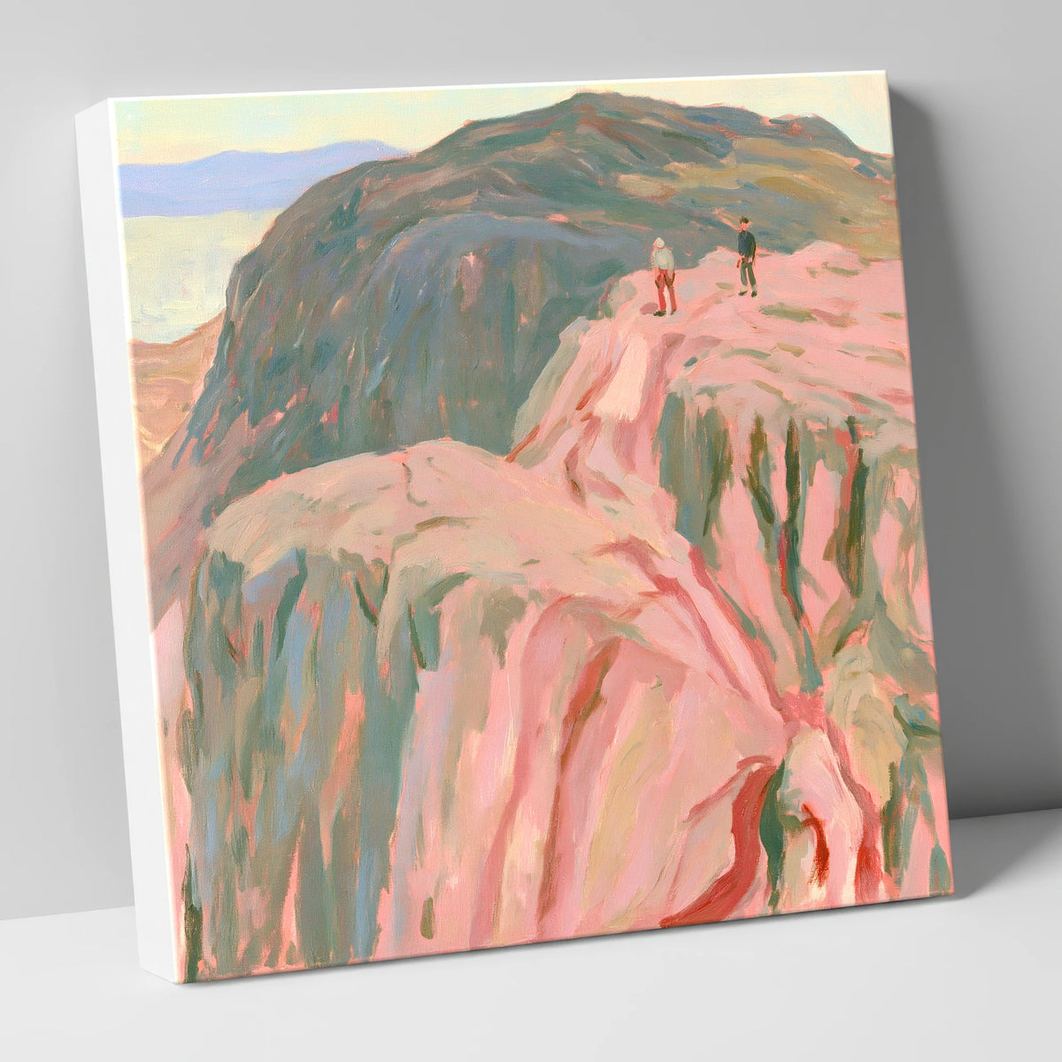 Climbers on a Rosy Crag lake district walking canvas wall art