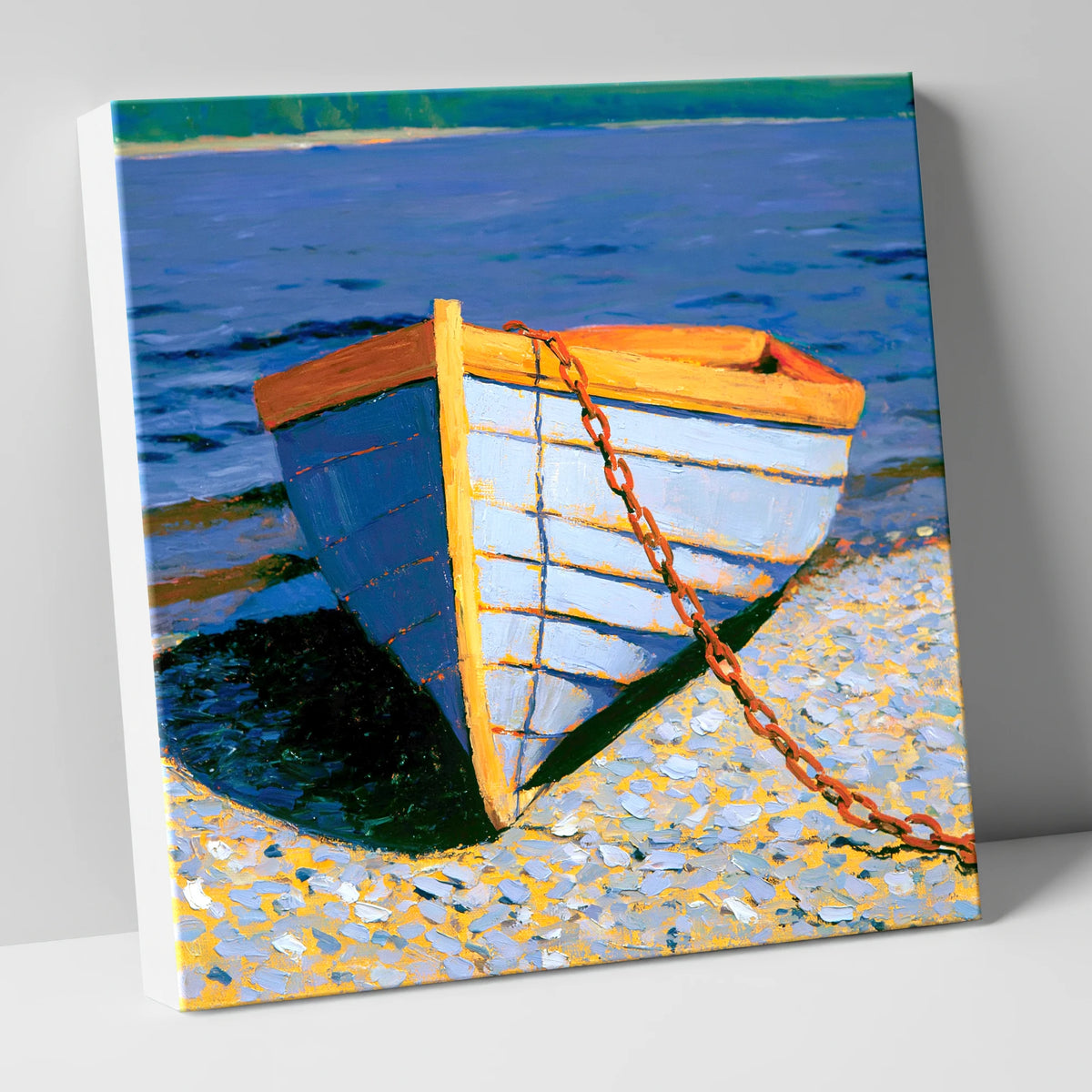 Blue Wooden Boat on Windermere lake district lake canvas wall art